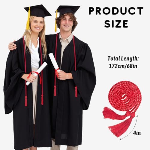 Red Graduation Cord, Graduation Honor Cords for Class of 2026, Rayon Braided Grad Cord with Tassels, 68" Long Polyester Yarn Honor Ropes for Bachelor, Master, Doctoral - Image 2