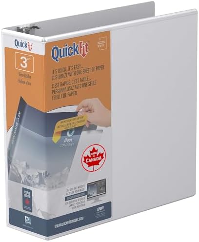 QuickFit® Angle D-Ring View Binders, 625-Sheet Capacity, 3" Rings, 47% Recycled, White 87050 by DAVISGROUP