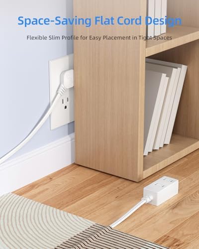 Flat Plug Extension Cord 2-Packs 6Ft White - 2-Prong Power Strip with 3 Polarized Outlets & Tamper Guard, 16/2 AWG 13A/1625W - Image 4