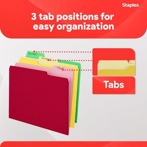 Staples Colored File Folders, Letter Size, 3-Tab Top-Tab, 100/Pk - Image 5