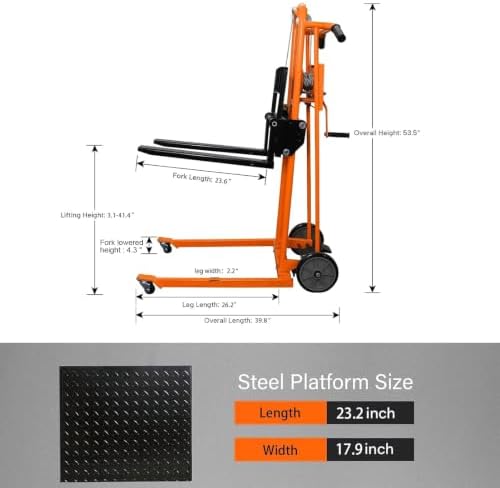 APOLLOLIFT Material Lift Winch Stacker 500lbs Capacity 41.4" Lifting Height - Image 2