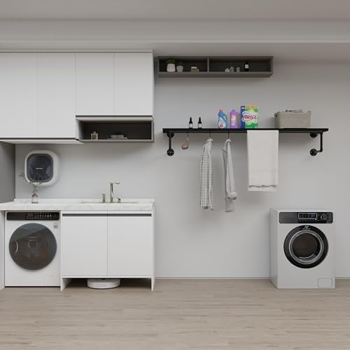 Clothes Rack 60in, Wall Mounted Garment Racks with Black Solid Wood Shelf, Heavy Duty Hanging Clothes Rack, Multi-Purpose Hanging Rod, Space-Saving Closet Storage - Image 6