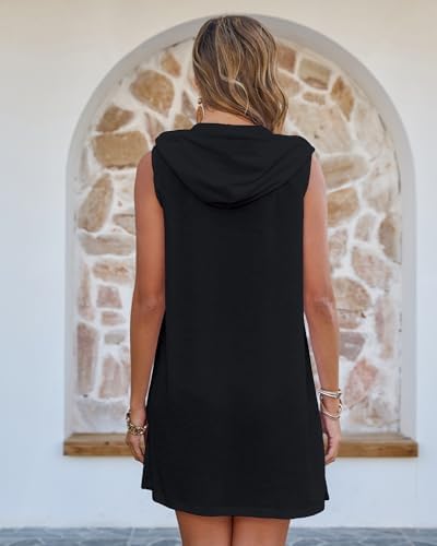 Bsubseach Women Terry Cloth Swim Cover Up Sleeveless Zipper Beach Robe - Image 4