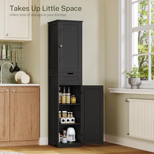 TEENFON 66.9" H Tall Storage Cabinet with 2 Doors and 1 Drawer, Narrow Black Cabinet with Adjustable Shelves, for Bathroom, Living Room, Entryway, Kitchen, Black - Image 4