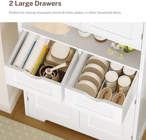Kitchen Pantry Cabinet with 2 Drawers &4 Door Shelves, Tall Storage Cabinet - Image 5
