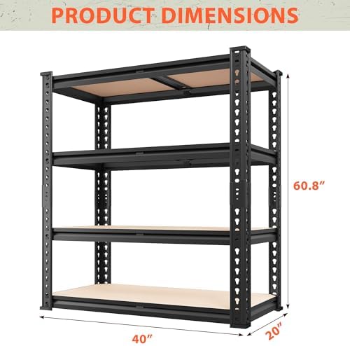 Romorgniz 60.8" H Garage Shelves 5 Tier Storage Shelves Organizers,2000LBS Heavy Duty Adjustable Shelving Unit,Garage Shelves Metal Shelf for Basement, Warehouse,Commercial,School,40" W x20 D,2P - Image 3