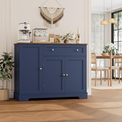 HOSTACK 41" W Kitchen Sideboard Buffet Cabinet, Small Coffee Bar, Blue - Image 2