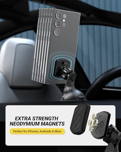 Scosche Extra Strength Suction Cup Phone Mount, Magnetic Dashboard/Windshield Mount Cell Phone Holder for Car with 360° Rotation, StickGrip Base & Thick Metal Plate for iPhone and Android, Not MagSafe - Image 2