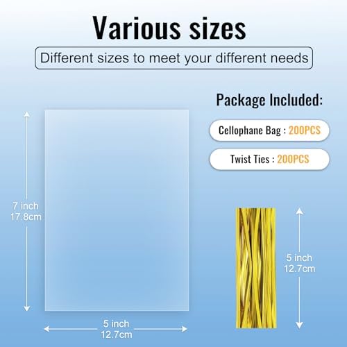 200pcs 5X7 inch Clear Cellophane Bags Gift Wrap Treat Party Favors Bags - Image 2