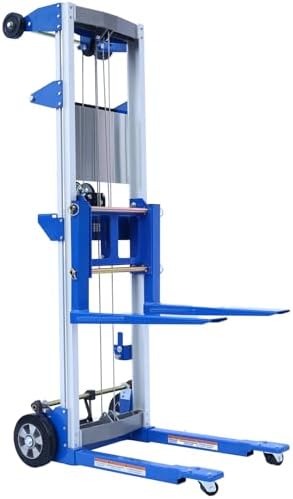 400 lbs Material Lift Winch Stacker, 122" Lift Height, Fixed Straddle Hand Winch Lift Truck, Material Lifts for Warehouse, Factory, Library, 34.60"L x 24.80"W by ELOMBR