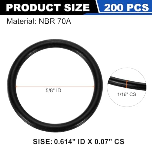 uxcell 200Pcs AS-016 NBR 70A O-Rings 5/8"ID x 1/16"CS/0.614"ID x 0.07"CS - Image 2