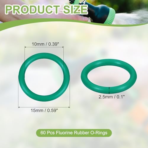 60pcs Fluorine Rubber O-Rings 15mm OD 10mm ID 2.5mm Width - Image 2