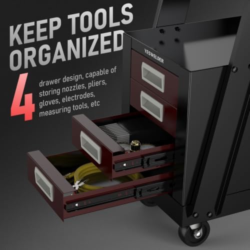 YESWELDER Welding Cart with 4 Red Drawers, Dual Cylinder Slots, 245 lb - Image 5