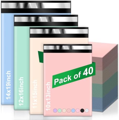 Oududianzi Multi Size Poly Mailers Variety Pack(10 Each: 14x19,12x16,11x15,10x13), 40Pack Assorted Size Shipping Bags, Mailers Poly Bags, Self-Seal Polymailers, Packaging Bags for Shipping by Oududianzi