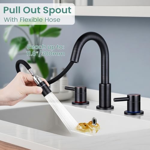 Bathroom Faucet 3 Hole with Pull Down Sprayer, Oil Rubbed Bronze - Image 2