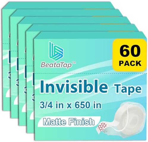 Bulk Tape clear, Invisible Tape, Matte Finish, Writable, 3/4 in x 650 in, 60 Rolls with Dispensers, Transparent Tape, Ideal for Christmas Wrapping Paper, Gift Wrap, School Supplies & Office Use by Unknown