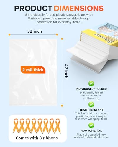 32x42 Inches Clear Large Plastic Storage Bags for Wreath Blankets, 8 Pack - Image 2