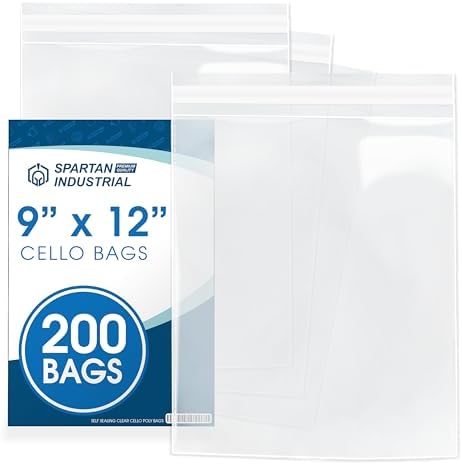 9" X 12" Self-Sealing Cellophane Bags (200 Count) Clear Poly Packaging by SpartanIndustrial