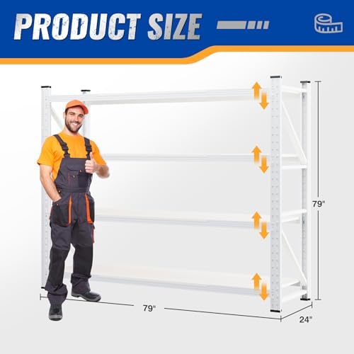 BYNSOE 78.8" W Storage Shelves 7000lbs Garage Metal Shelving Heavy Duty Garage Shelves Adjustable Storage Shelves for Industrial, Factory, (White, 78.8" W X 24" D X 78.8" H) - Image 2