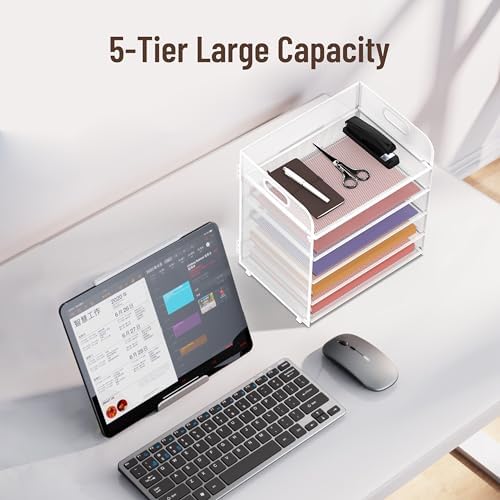 2 Pack 5-Tier White Desk Organizer with Handle Mesh Desk File/Paper Organizer Letter Tray for Office, School and Home Easy Installation - Image 6