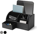 VLANDO Desk Organizer with Drawer, Leather Office Storage Caddy, Black by VLANDO