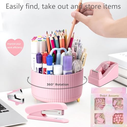 Office Supplies,School Supplies,Pink Desk Accessories,Desk Organizer,Scissors,Stapler,Tape Dispenser,Binder Clips,Staples,Staple Remover,Sticky Notes,Clear Tape,Pen,Ruler,Best Gift,11pcs - Image 4