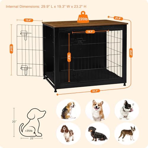 DWANTON 32.5" Dog Crate Furniture with Cushion, Wooden Kennel Table Indoor - Image 3