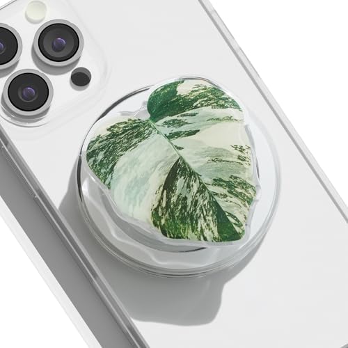 OnTheGrip Compatible with Magsafe Magnetic Cute Acrylic Tropical Leaf Design Collapsible Mobile Phone Grip Stand Holder for Smartphone Tablet Cell Phone Accessory (Monstera Deliciosa) by OnTheGripofficial