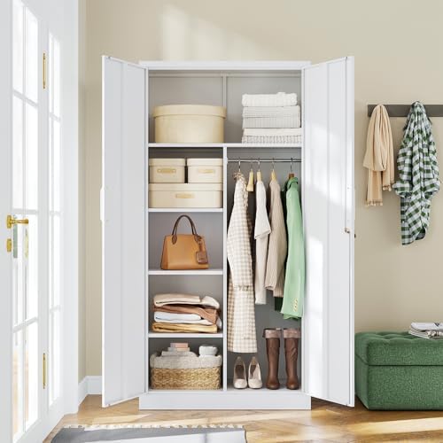 Letaya Metal Locker,Steel Wardrobe Storage Cabinets with Lock Door,Clothing Coat Storage Freestanding for Office, Home, School, Employee,Gym,Fire Department (White) - Image 2
