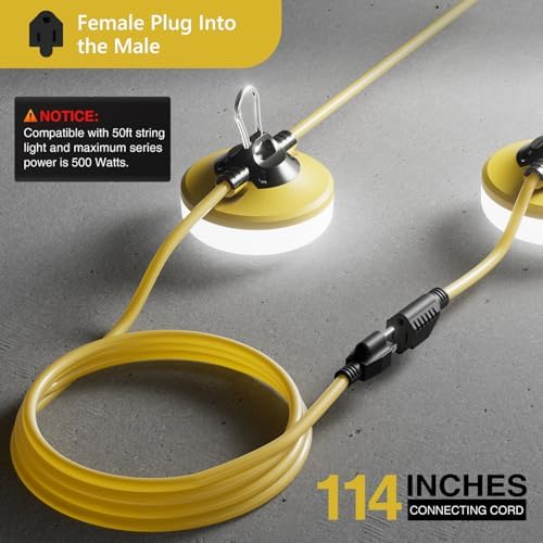LED Construction String Lights 100FT, 3 Prong, 10000 LM, 5000K LED String Work Lights, 100W Temporary Lighting for Job Site Outdoor Indoor, IP65 Waterproof Temporary Construction Lights, ETL Listed - Image 3