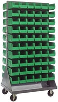 Quantum Storage Systems QMD-36H-230GN Mobile Double Sided Gray Louvered Rack System with Bins, 36” L x 25” W 72” H, Green by QuantumStorageSystems