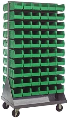 Quantum Storage Systems QMD-36H-230GN Mobile Double Sided Gray Louvered Rack System with Bins, 36” L x 25” W 72” H, Green by QuantumStorageSystems