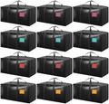12 Pack Moving Bags with Full-Open Side Zipper, Extra Large 93L Heavy Duty Waterproof Foldable Storage Totes for College Dorm, Moving & Home Organization Black by RMOHRO