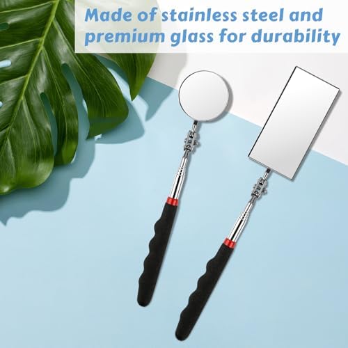 Telescoping Inspection Mirror, 2 Pack Round & Rectangular Mechanic Mirrors - Image 6