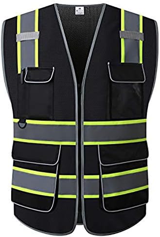 High Visibility Safety Vest - Multi Pockets Reflective Mesh Breathable Workwear, ANSI/ISEA Standards (2X-3X, Black Mesh-02) by MAKETHEWORLDSAFER