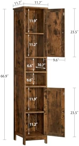 TEENFON 67" Tall Bathroom Cabinet with 2 Adjustable Shelves and 2 Doors, Narrow Bathroom Storage Cabinet for Small Space, Living Room, Entryway, Kitchen, Rustic Brown - Image 3
