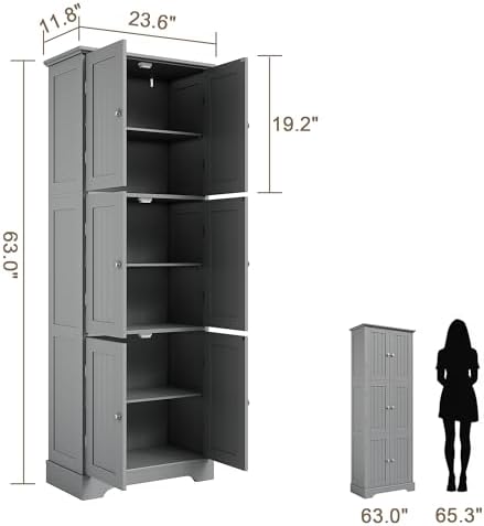 ChooChoo 63.2" Tall Bathroom Storage Cabinet with 6 Doors - Image 3