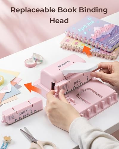 MUNBYN Multi Binding Machine with 2 Detachable Heads(Disc & Square), Pink - Image 4