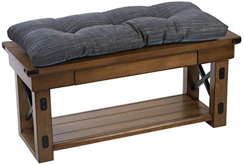 Klear Vu The Gripper Non-Slip Tufted Bench Cushion for Indoor Furniture, Assembled in USA, Entryway Storage, Bay Window, Corner Nook or Piano Seat, 35 Inches, Solid Denim by KlearVUHomeTextiles