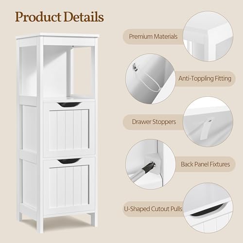 Yaheetech Small Bathroom Storage Cabinet with 2 Drawers & Open Shelf, White - Image 6