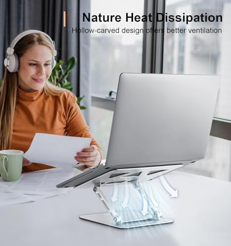 Aoviho Adjustable Laptop Stand for Desk,Portable Laptop Stand Holder and Riser,Foldable Aluminum Notebook Computer Stands for MacBook Air Pro HP Lenovo Dell Samsung Chromebook, 10-15.6 inch, Silver - Image 4