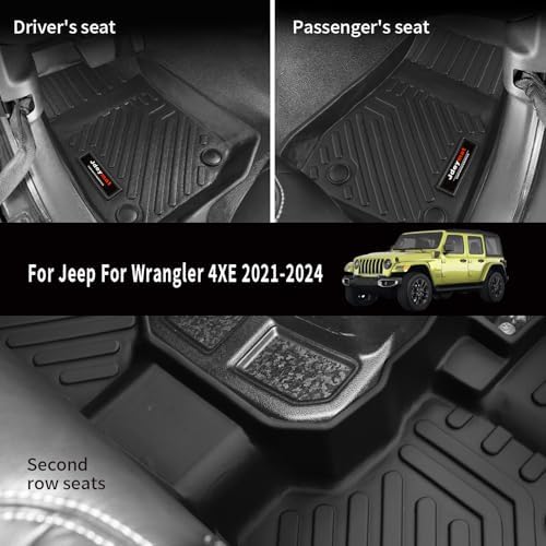 for 2021-2025 2026 Jeep Wrangler JL 4XE Hybrid 4 Door (Not JL or JK) Floor Mats Cargo Liner and Backrest Mats TPE All Weather Accessories (for 2021-2026 Jeep Wrangler 4XE Full Set) - Image 2