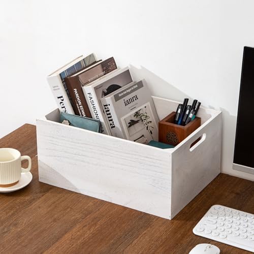 Set of 3 Rustic White Wooden Nesting Crates, 15.4x11x7 Inches Large Farmhouse Wood Storage Crates with Cutout Handles, Stackable Decorative Wood Storage Bins fot Home Decor Wedding Display - Image 4