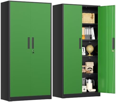 INTERGREAT Metal Lockable Storage Cabinet, 72” Storage Cabinet with 2 Doors and 4 Adjustable Shelves for Office, Home, Garage, Pantry (Black Green) by INTERGREAT