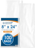 8" X 24" Open-End Flat Poly Bags (100 Count) - 2 Mil Clear Food Gift Bags by SpartanIndustrial