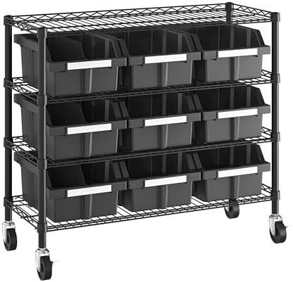 4-Tier NSF 9-Bin Steel Wire Shelving Rack, 36"W x 14"D x 31"H, Graphite by Unknown