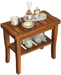 Teak Wood Shower Bench Stool with Storage Shelf, Wooden Waterproof Bathroom Spa Bathing Teak Shower Stool with Non-Slip Feet Gadget 2024 for Indoor or Outdoor Shower Chair Seat Organizer by Greenual