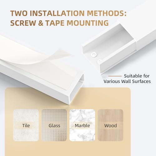 Delamu TV Cord Hider Wall, 472in Cable Hider, Large Cord Covers for 3-4 Wires on Wall, Paintable Cable Raceway to Hide Wires on Wall with 30 Raceways & 37 Accessories, 1.18in W x 0.67in H, White - Image 6
