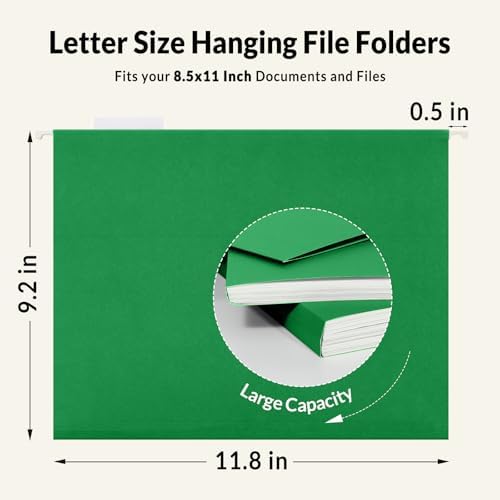 SUNEE Hanging File Folders, 25 Pack Letter Size Hanging File Folders with 1/5-Cut Tabs, Ideal for Home and Office Organization and Papers Classification,Light Green - Image 5