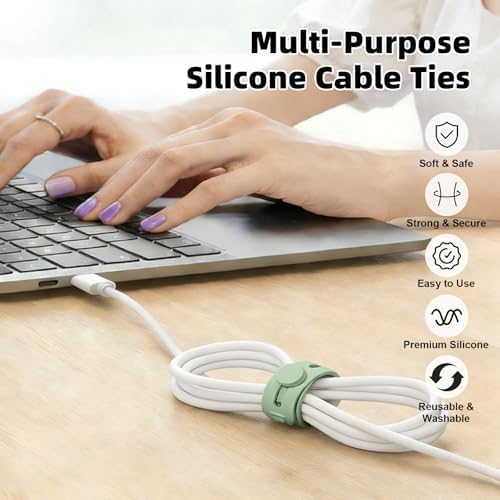 56Pcs Silicone Cable Ties Reusable, Multipurpose Cable Management Organizer, Adjustable Fastening Cable Straps with Locking Buckles, High Elasticity Cord Organizer, Travel Essentials (5.2in, 7Colors) - Image 6